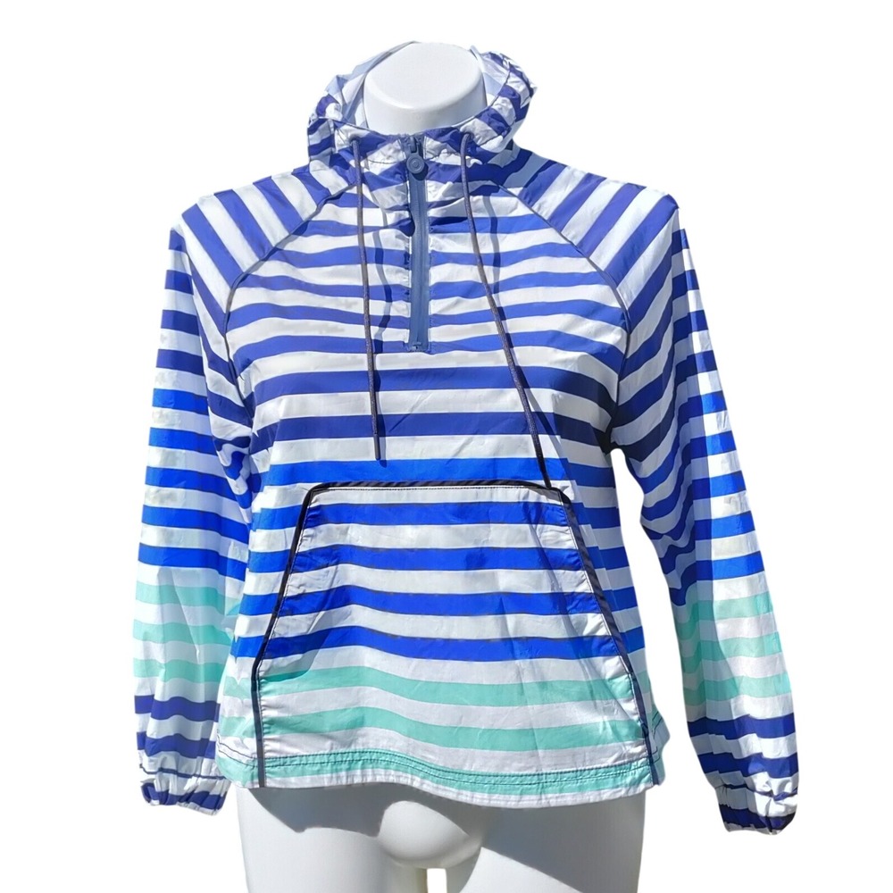 Hunter Striped Half Zip Hooded Rain Jacket Pullover Women's size S